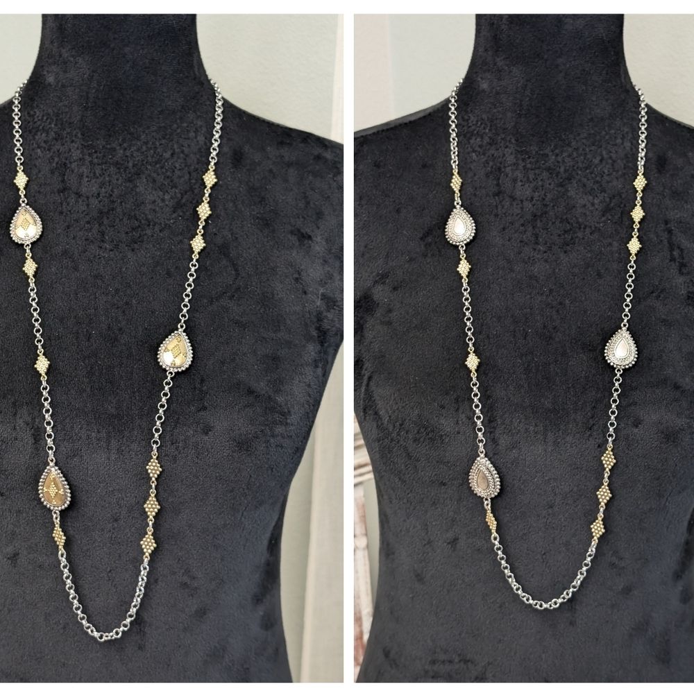 Chicos Black Label Retired Reversible Necklace SilverGold Tone 20$